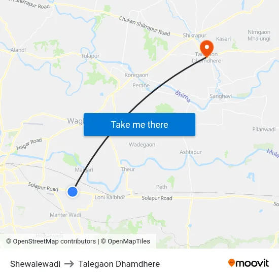 Shewalewadi to Talegaon Dhamdhere map