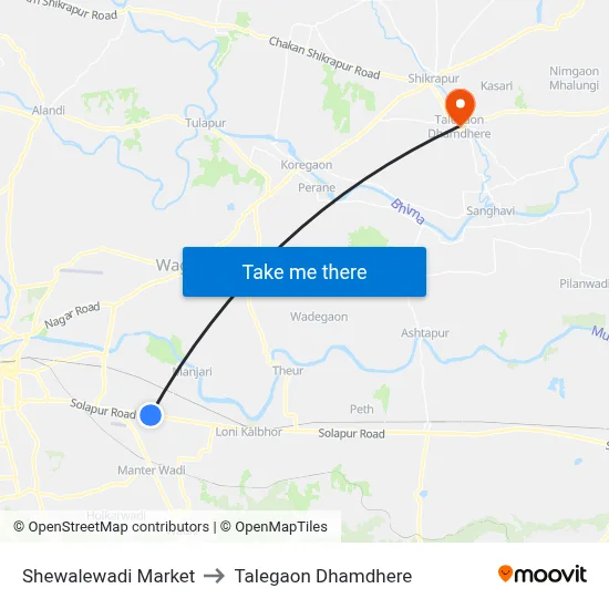Shewalewadi Market to Talegaon Dhamdhere map