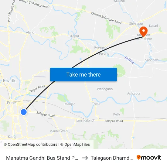 Mahatma Gandhi Bus Stand Pulgate to Talegaon Dhamdhere map