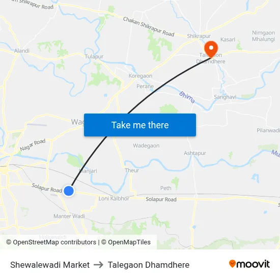 Shewalewadi Market to Talegaon Dhamdhere map