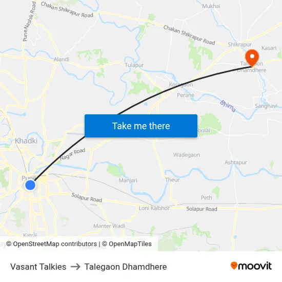 Vasant Talkies to Talegaon Dhamdhere map