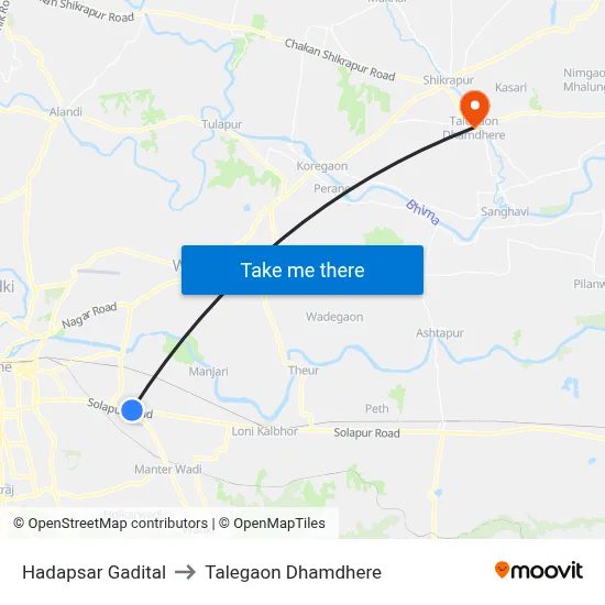 Hadapsar Gadital to Talegaon Dhamdhere map