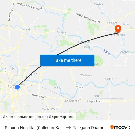 Sasoon Hospital (Collector Kacheri) to Talegaon Dhamdhere map
