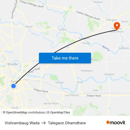 Vishrambaug Wada to Talegaon Dhamdhere map