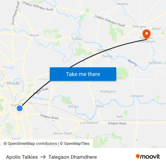 Apollo Talkies to Talegaon Dhamdhere map