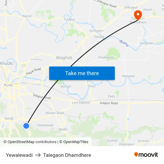 Yewalewadi to Talegaon Dhamdhere map