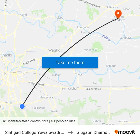 Sinhgad College Yewalewadi Road to Talegaon Dhamdhere map