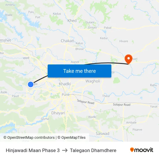 Hinjawadi Maan Phase 3 to Talegaon Dhamdhere map