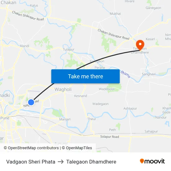 Vadgaon Sheri Phata to Talegaon Dhamdhere map