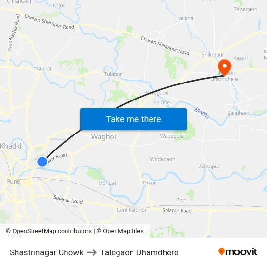 Shastrinagar Chowk to Talegaon Dhamdhere map