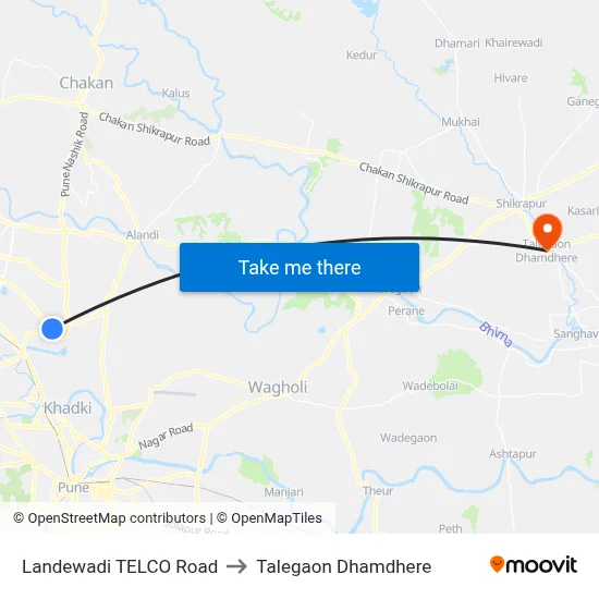 Landewadi TELCO Road to Talegaon Dhamdhere map