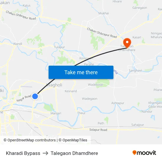 Kharadi Bypass to Talegaon Dhamdhere map