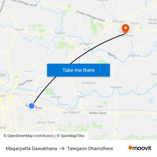 Magarpatta Dawakhana to Talegaon Dhamdhere map