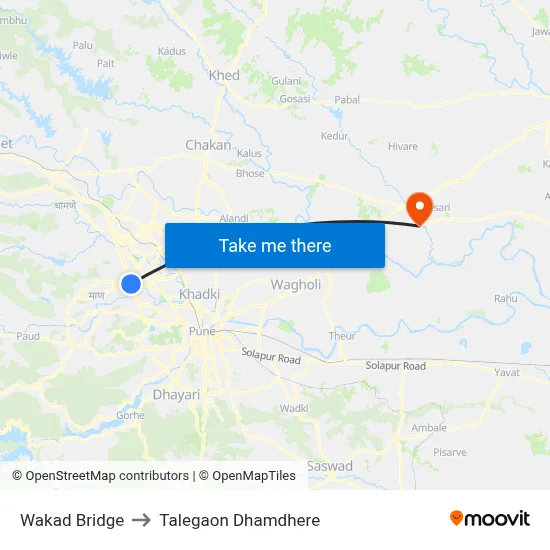 Wakad Bridge to Talegaon Dhamdhere map