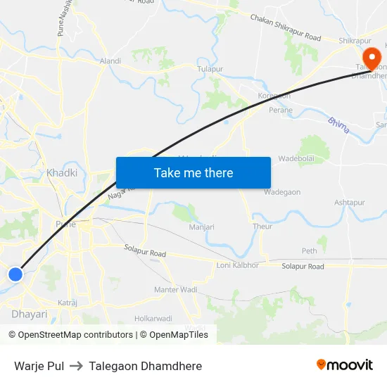 Warje Pul to Talegaon Dhamdhere map