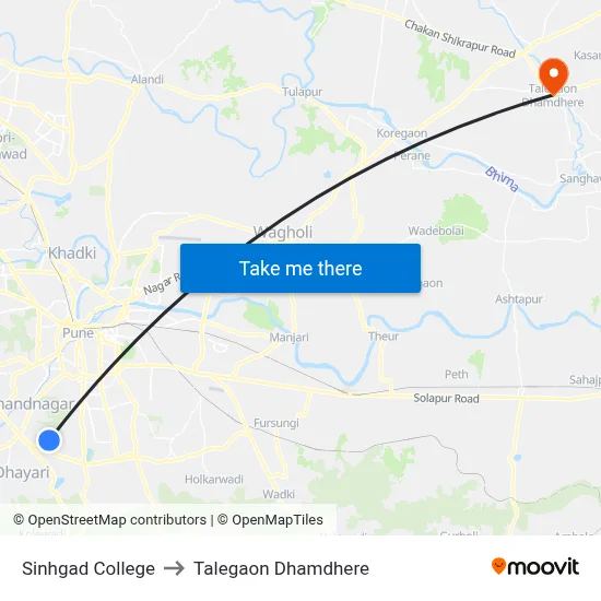 Sinhgad College to Talegaon Dhamdhere map