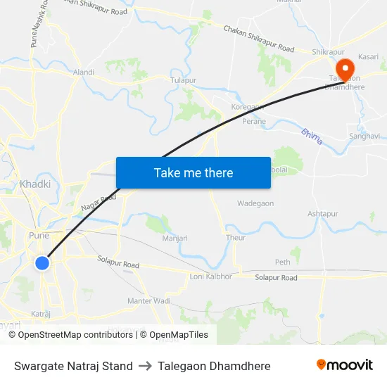 Swargate Natraj Stand to Talegaon Dhamdhere map