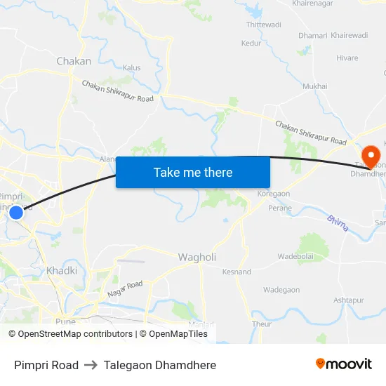 Pimpri Road to Talegaon Dhamdhere map