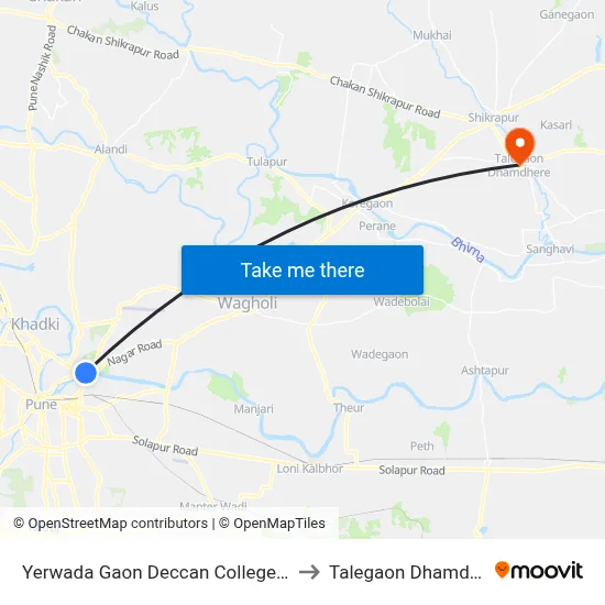Yerwada Gaon Deccan College Road to Talegaon Dhamdhere map