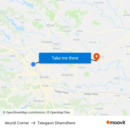 Akurdi Corner to Talegaon Dhamdhere map
