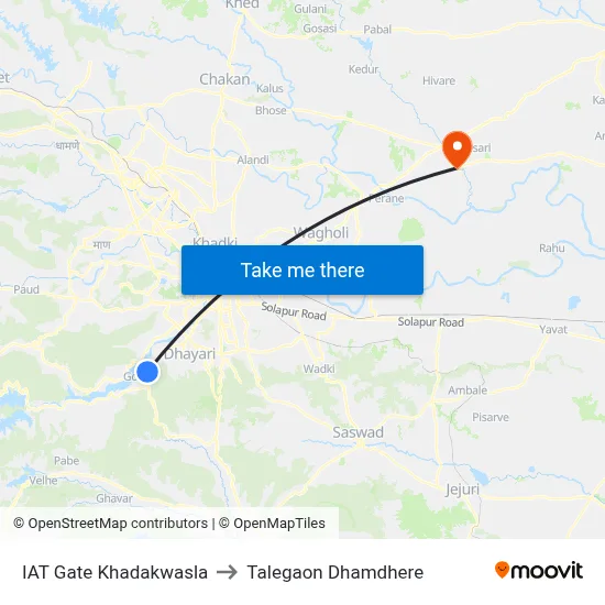 IAT Gate Khadakwasla to Talegaon Dhamdhere map