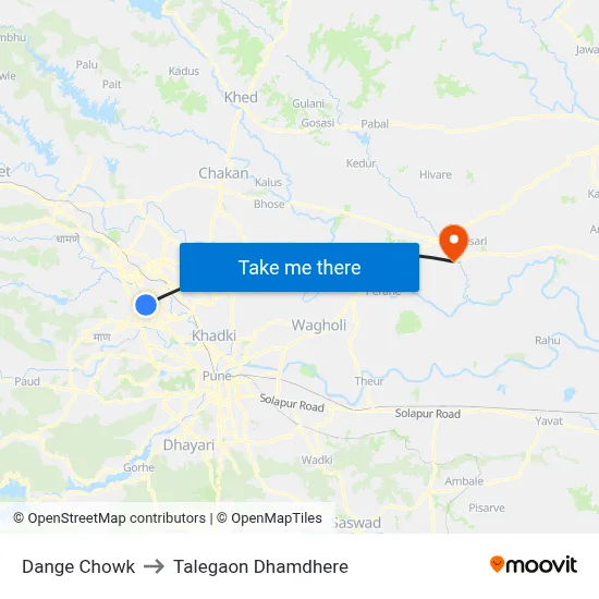 Dange Chowk to Talegaon Dhamdhere map