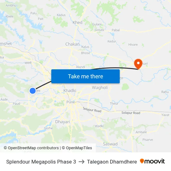 Splendour Megapolis Phase 3 to Talegaon Dhamdhere map