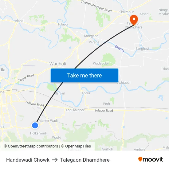 Handewadi Chowk to Talegaon Dhamdhere map