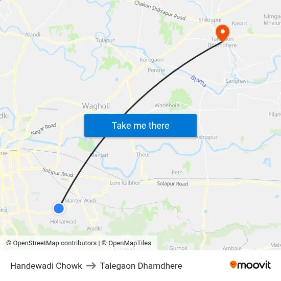 Handewadi Chowk to Talegaon Dhamdhere map