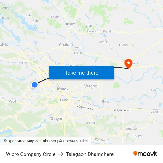 Wipro Company Circle to Talegaon Dhamdhere map