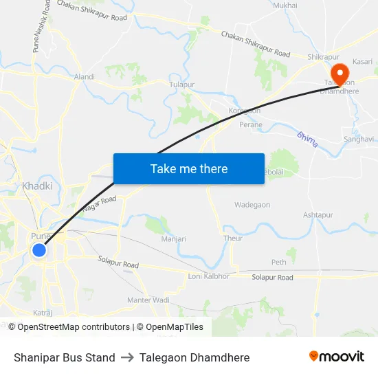 Shanipar Bus Stand to Talegaon Dhamdhere map