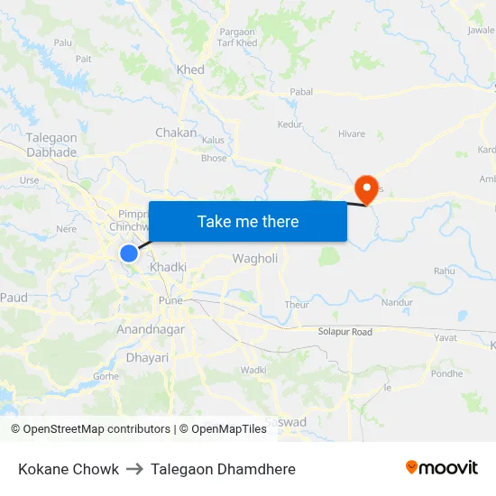 Kokane Chowk to Talegaon Dhamdhere map