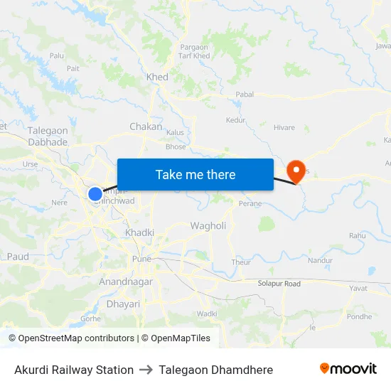 Akurdi Railway Station to Talegaon Dhamdhere map