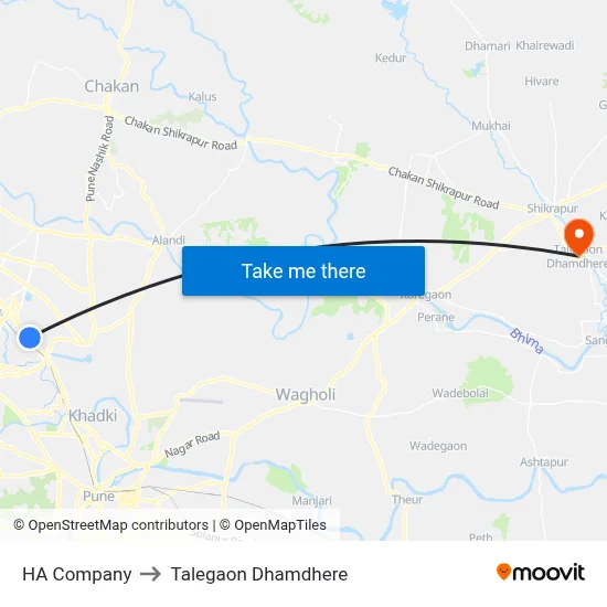 HA Company to Talegaon Dhamdhere map