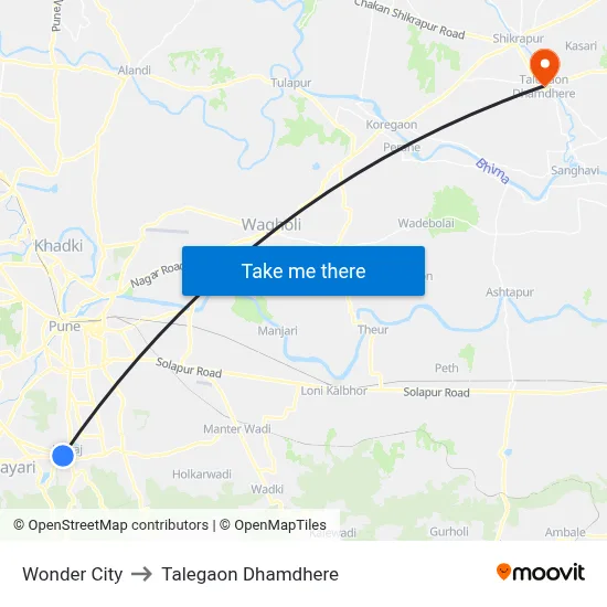 Wonder City to Talegaon Dhamdhere map