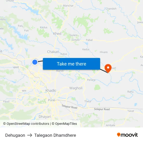 Dehugaon to Talegaon Dhamdhere map
