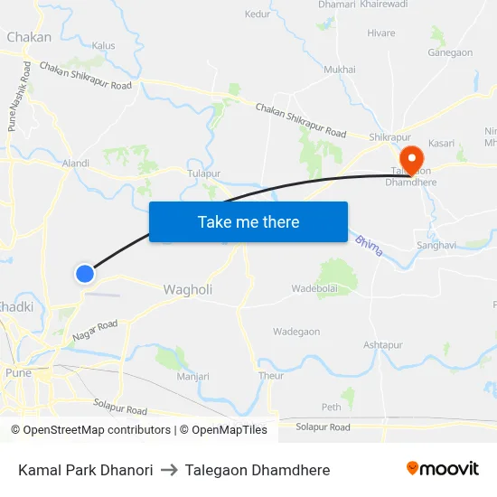 Kamal Park Dhanori to Talegaon Dhamdhere map