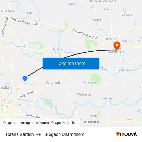 Torana Garden to Talegaon Dhamdhere map