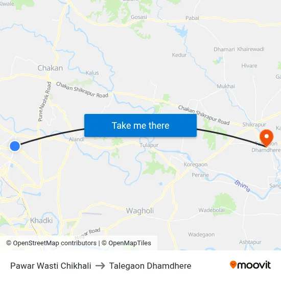 Pawar Wasti Chikhali to Talegaon Dhamdhere map
