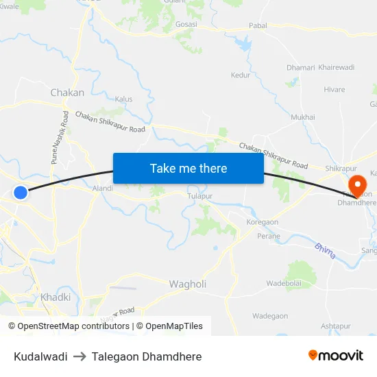 Kudalwadi to Talegaon Dhamdhere map