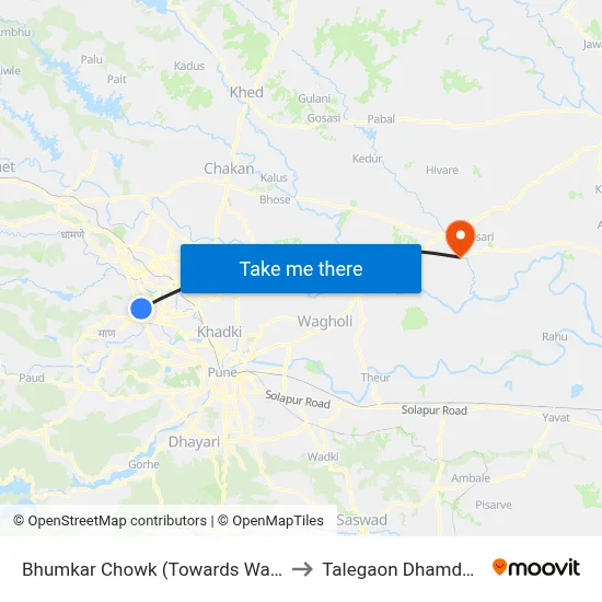 Bhumkar Chowk (Towards Wakad) to Talegaon Dhamdhere map