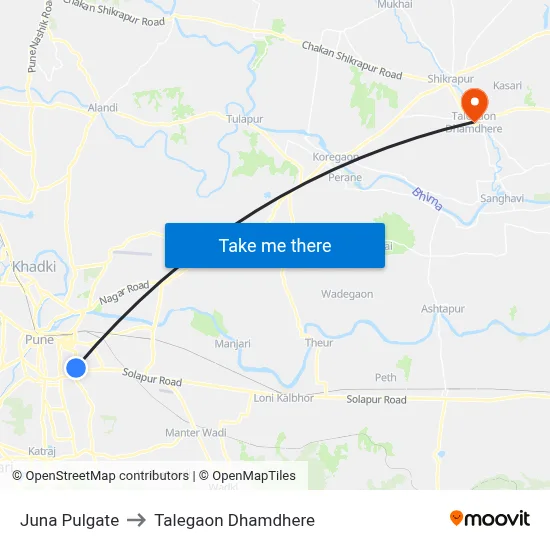 Juna Pulgate to Talegaon Dhamdhere map