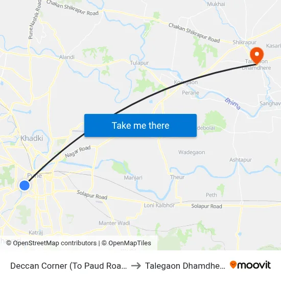Deccan Corner (To Paud Road) to Talegaon Dhamdhere map