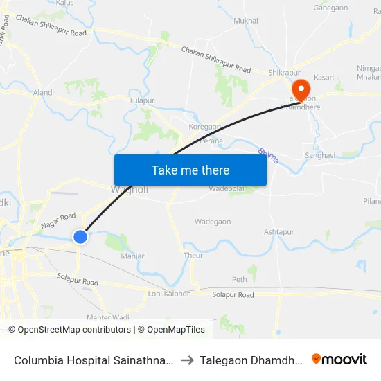 Columbia Hospital Sainathnagar to Talegaon Dhamdhere map