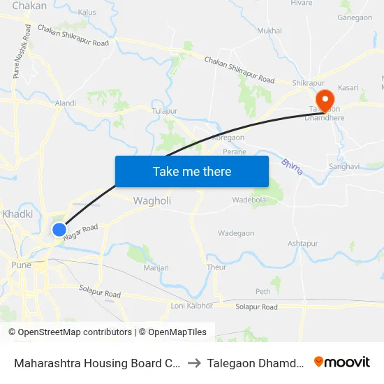 Maharashtra Housing Board Corner to Talegaon Dhamdhere map