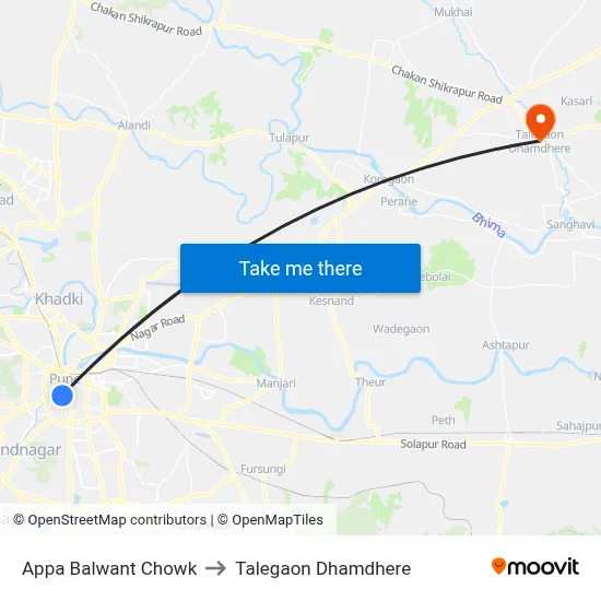Appa Balwant Chowk to Talegaon Dhamdhere map