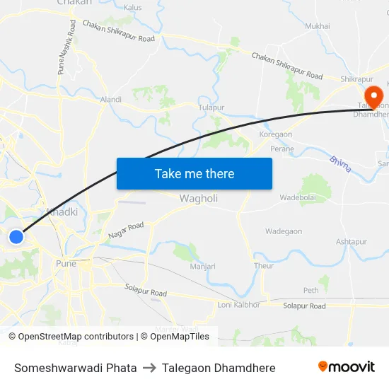 Someshwarwadi Phata to Talegaon Dhamdhere map