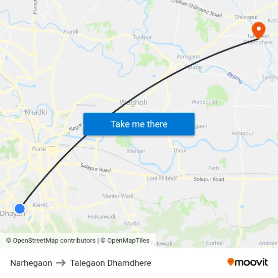 Narhegaon to Talegaon Dhamdhere map