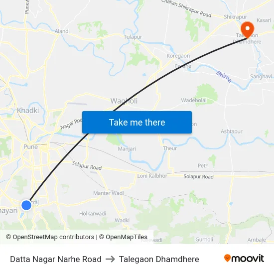 Datta Nagar Narhe Road to Talegaon Dhamdhere map