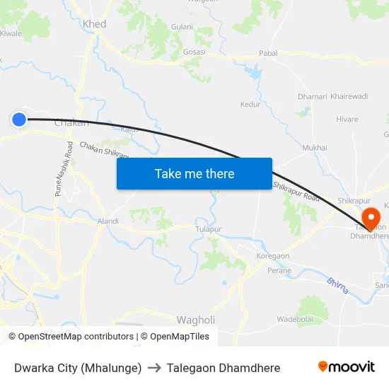 Dwarka City (Mhalunge) to Talegaon Dhamdhere map